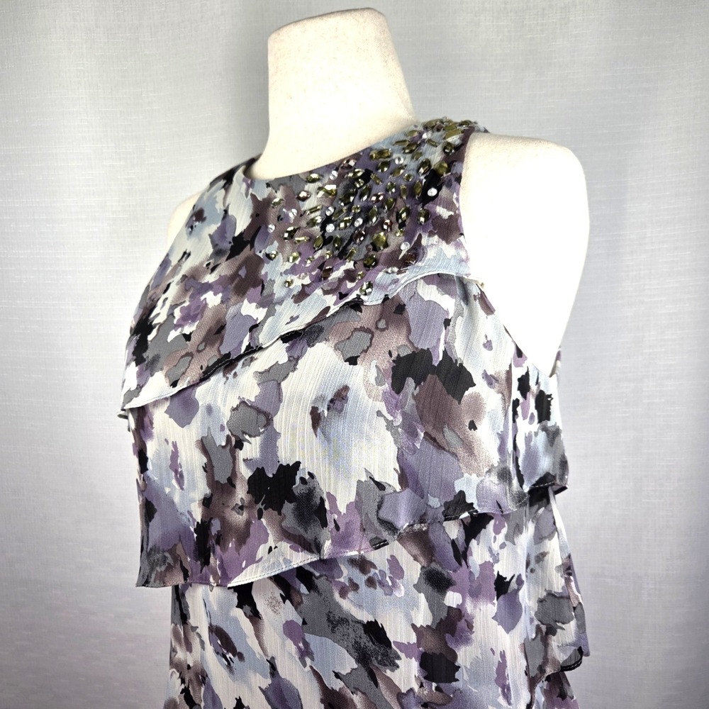 Jessica Howard Purple Tiered Midi Dress Women's 10 Floral Garden Fairy Gems